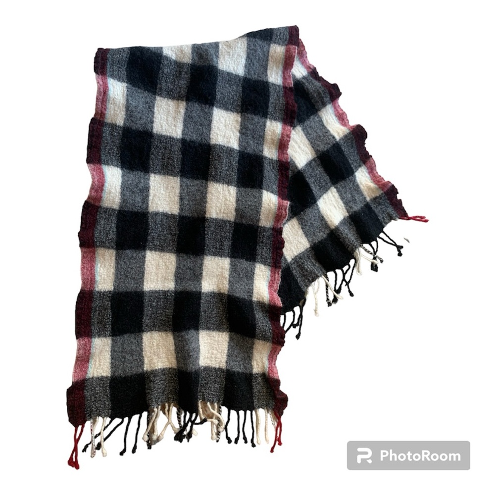 Vintage 2000s TNA 100% Wool Scarf Red, Black, & White Plaid Multi-Wear One Size